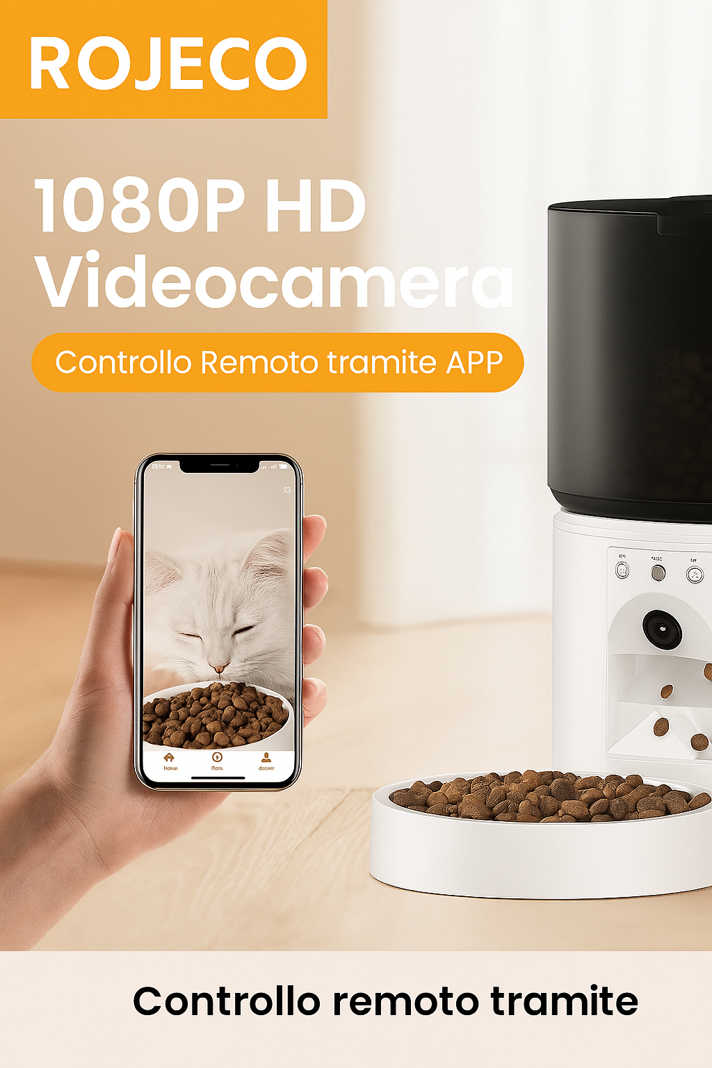 ROJECO Alimentatore automatico per gatti con videocamera