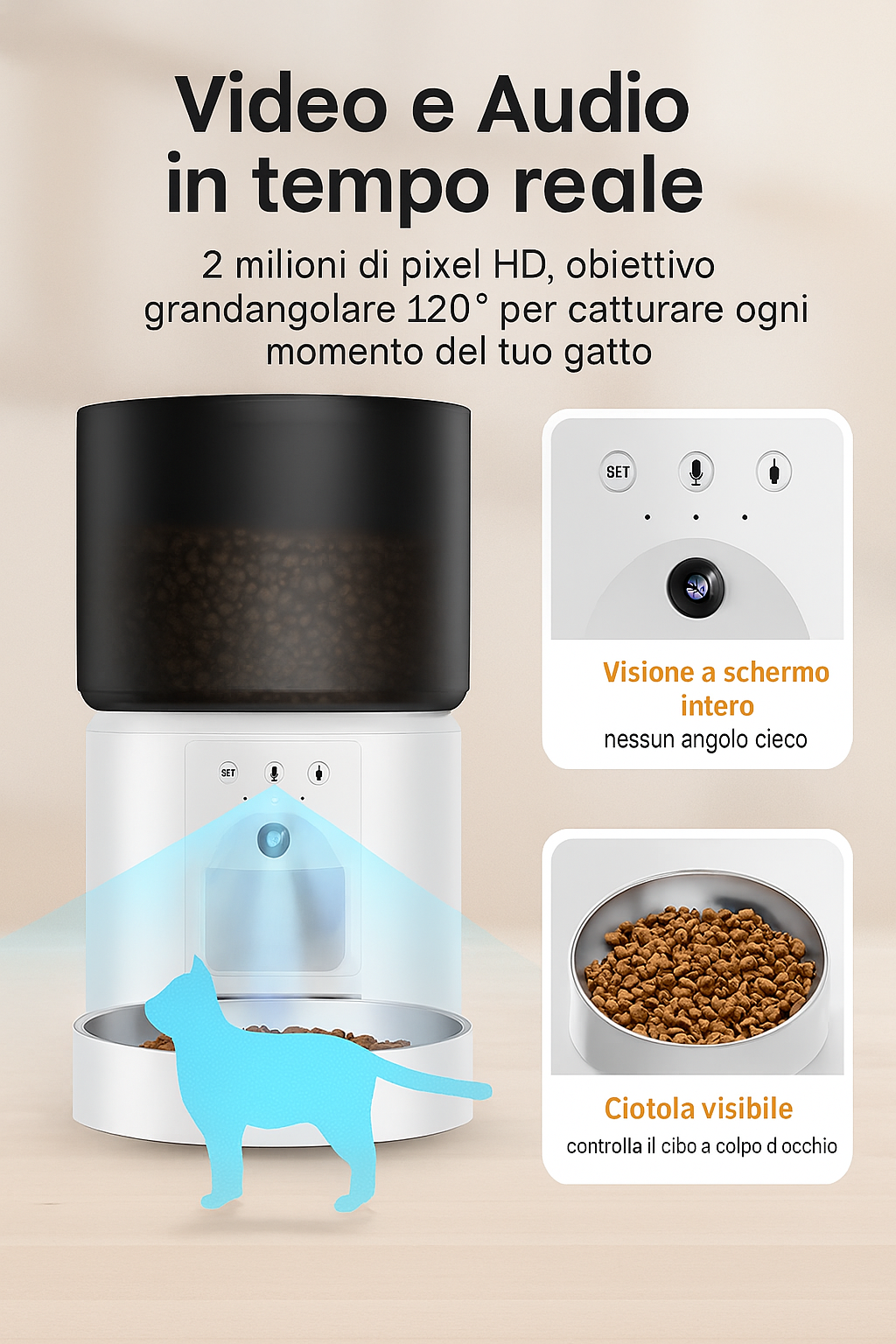 ROJECO Alimentatore automatico per gatti con videocamera