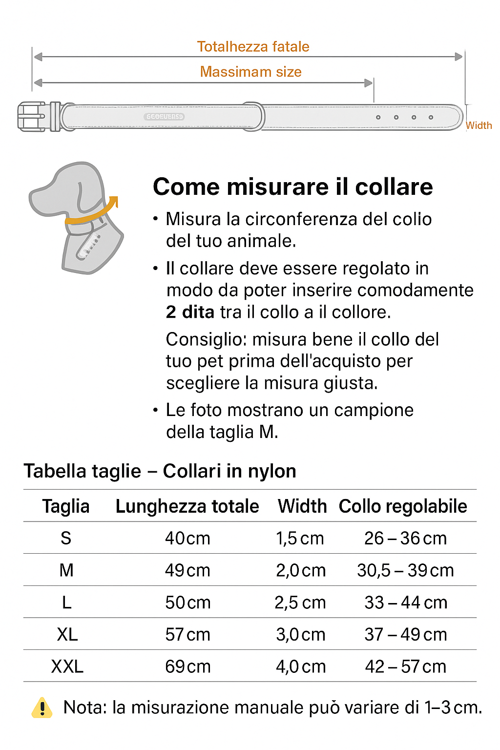 Collare in Nylon Resistente per Cani – Regolabile, Confortevole e Sicuro per Cani di Taglia Piccola, Media e Grande