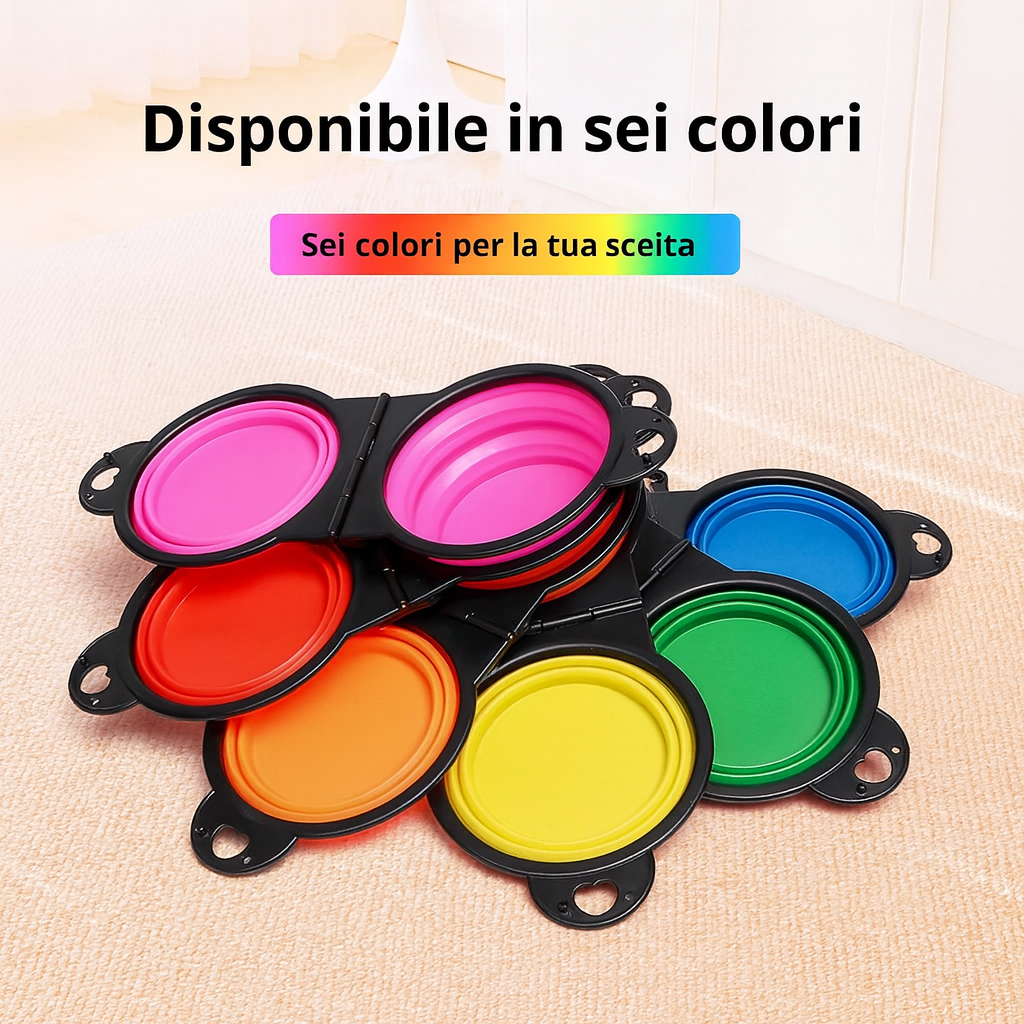 Ciotola da Viaggio Pieghevole 2 in 1 per Cani – Doppia Ciotola Portatile per Acqua e Cibo