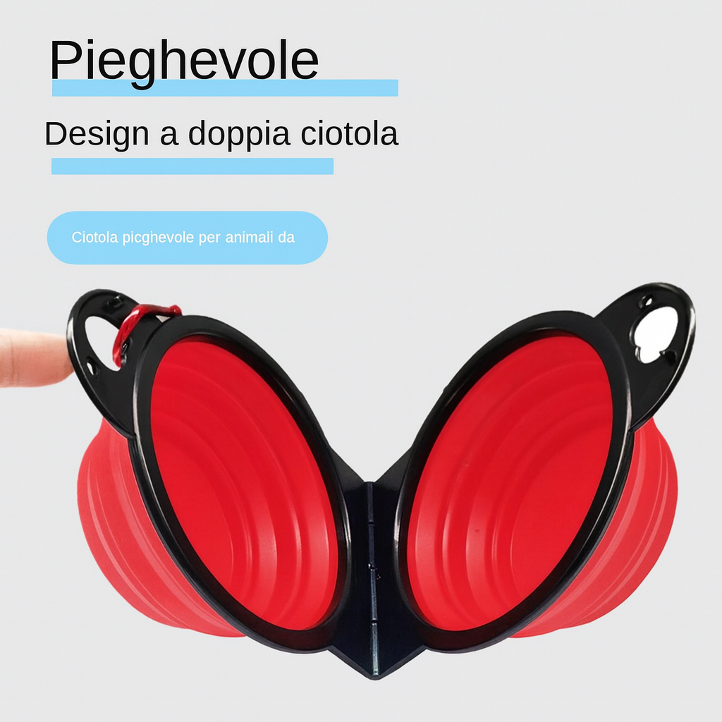 Ciotola da Viaggio Pieghevole 2 in 1 per Cani – Doppia Ciotola Portatile per Acqua e Cibo