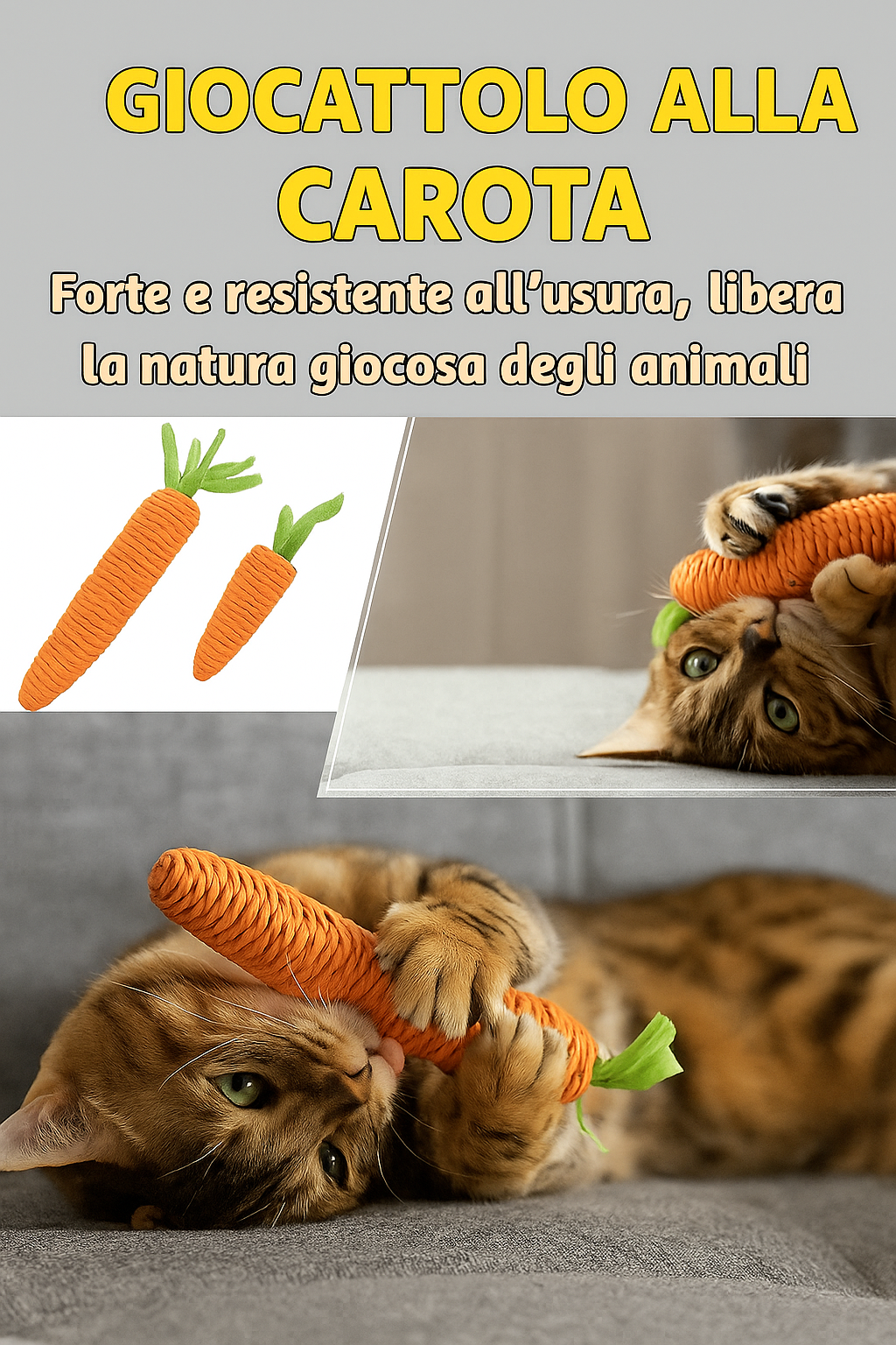 Giocattolo in Carota per Gatti – Dentizione e Artigli Resistenti ai Morsi e Graffi