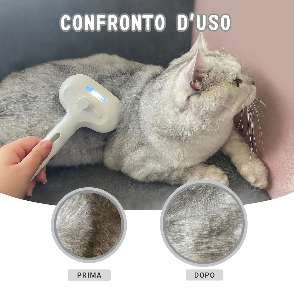 Spazzola Elettrica 3 in 1 per Cani e Gatti | Vapore, Massaggio e Rimozione Peli
