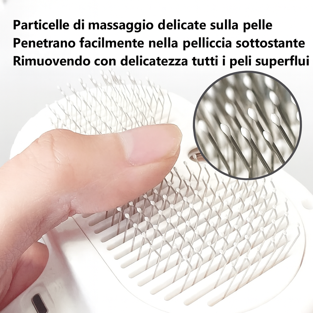 Spazzola Elettrica 3 in 1 per Cani e Gatti | Vapore, Massaggio e Rimozione Peli