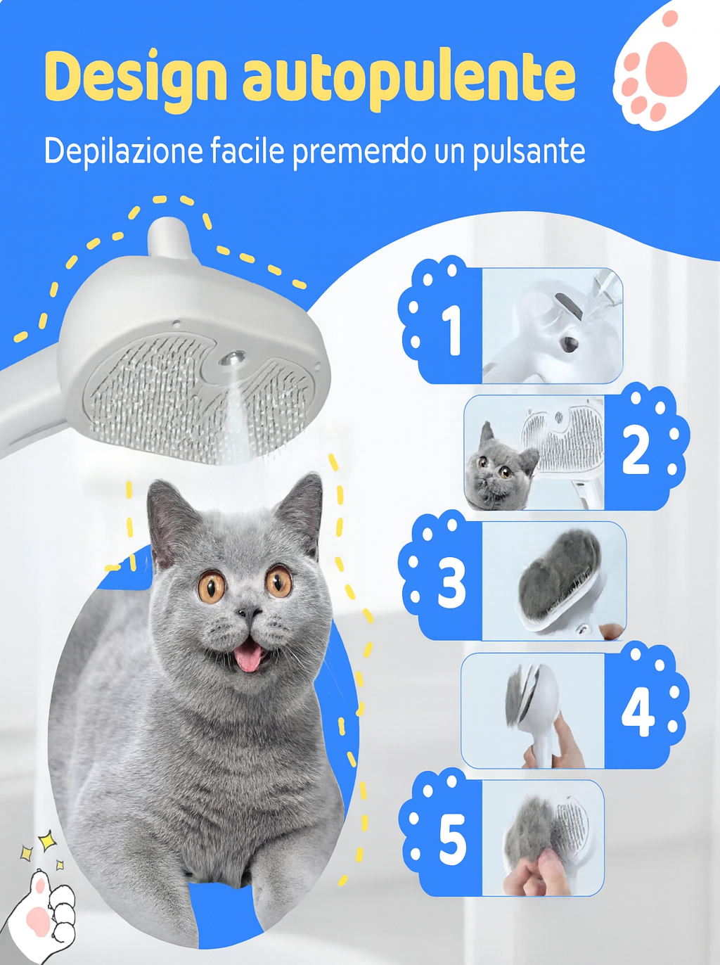 Spazzola Elettrica 3 in 1 per Cani e Gatti | Vapore, Massaggio e Rimozione Peli