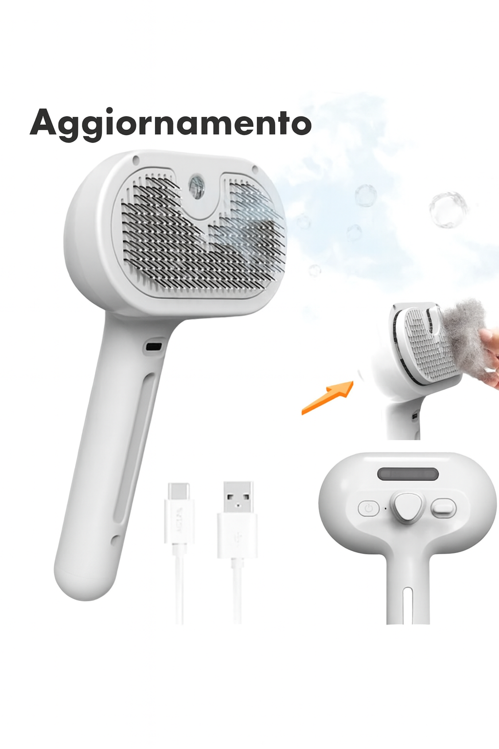 Spazzola Elettrica 3 in 1 per Cani e Gatti | Vapore, Massaggio e Rimozione Peli