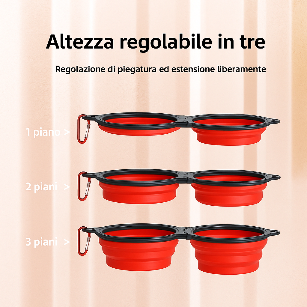 Ciotola da Viaggio Pieghevole 2 in 1 per Cani – Doppia Ciotola Portatile per Acqua e Cibo