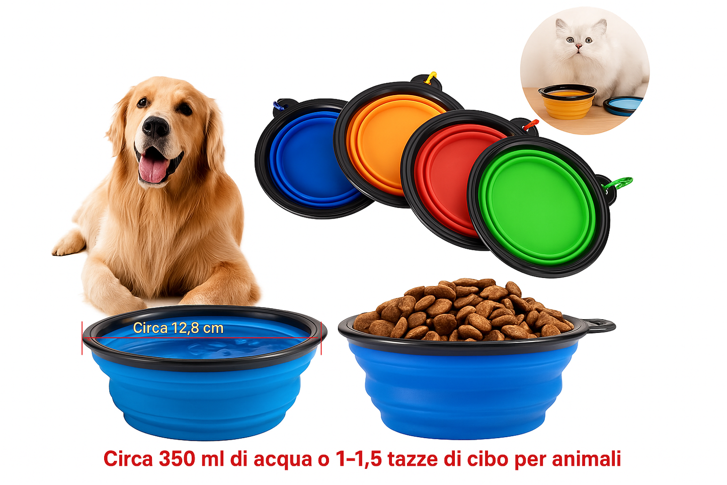 Ciotola Pieghevole Portatile per Cani e Gatti