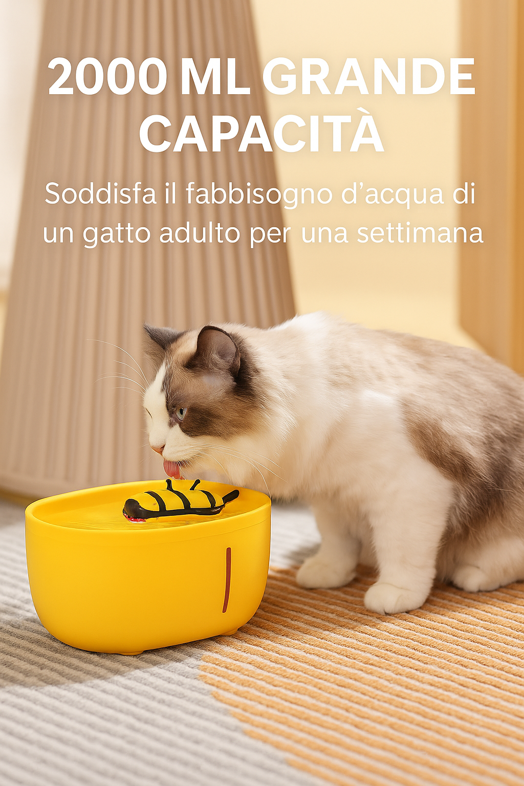 Fontana Elettronica per Gatti e Cani a Forma di Ape – Dispenser d’Acqua 2L con Filtro e Ricarica USB